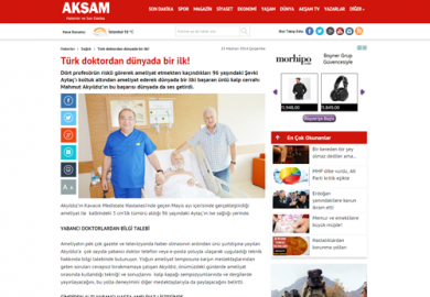 Akşam Gazetesi / Türk doktordan dünyada bir ilk! (25.06.2014)
